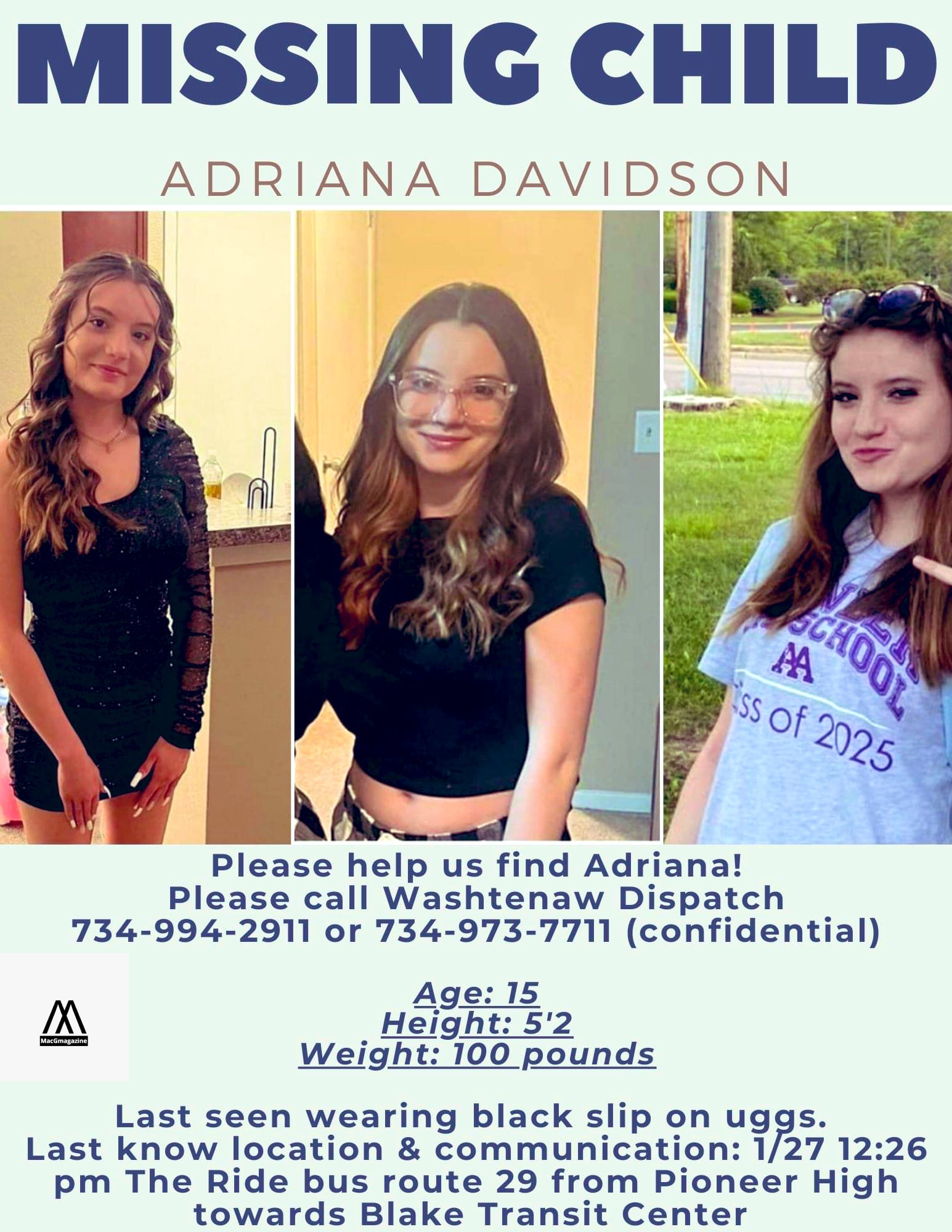 A 15-year-old girl from Michigan goes missing